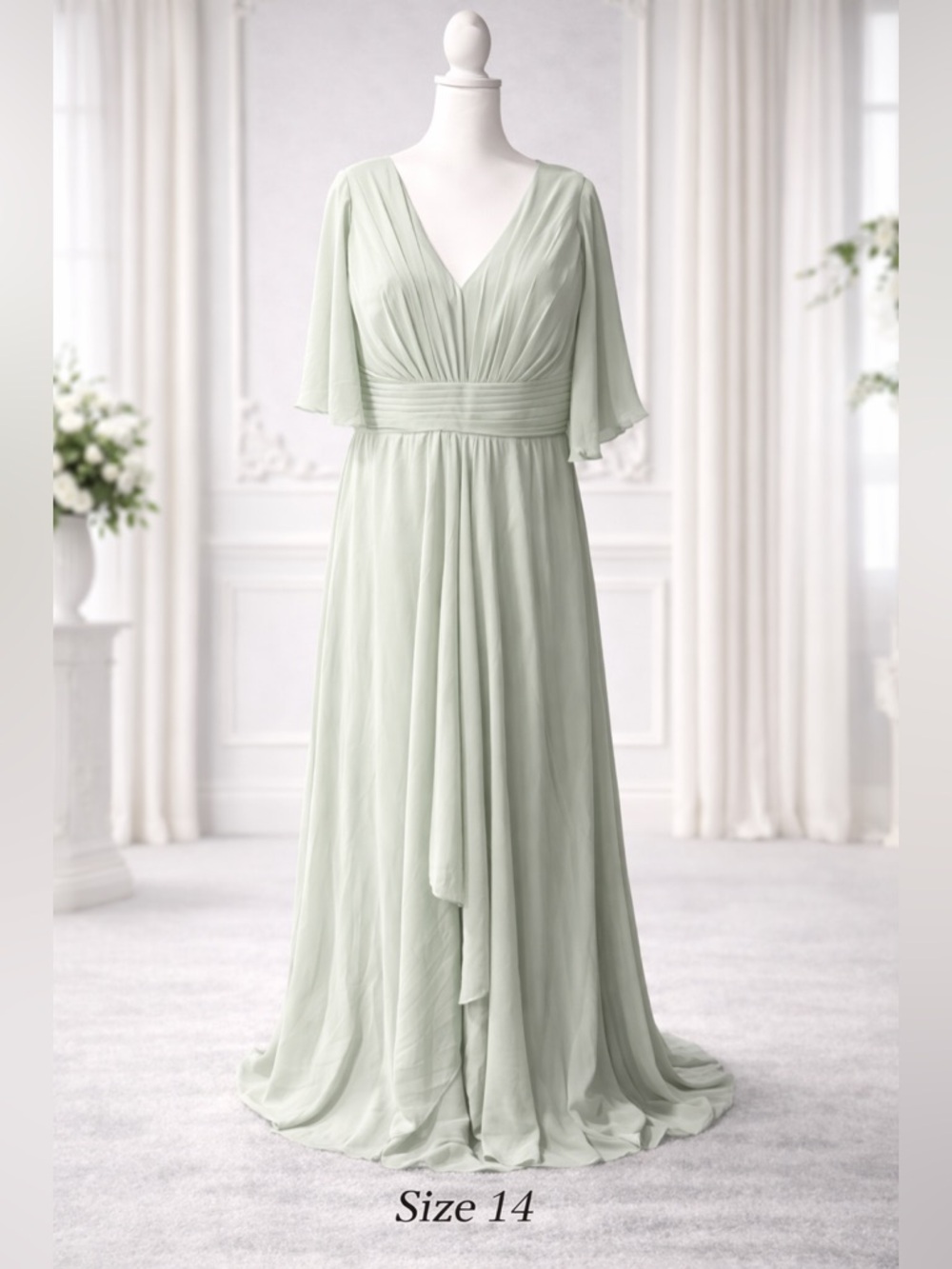 Elegant Sage Green V-Neck Chiffon Dress